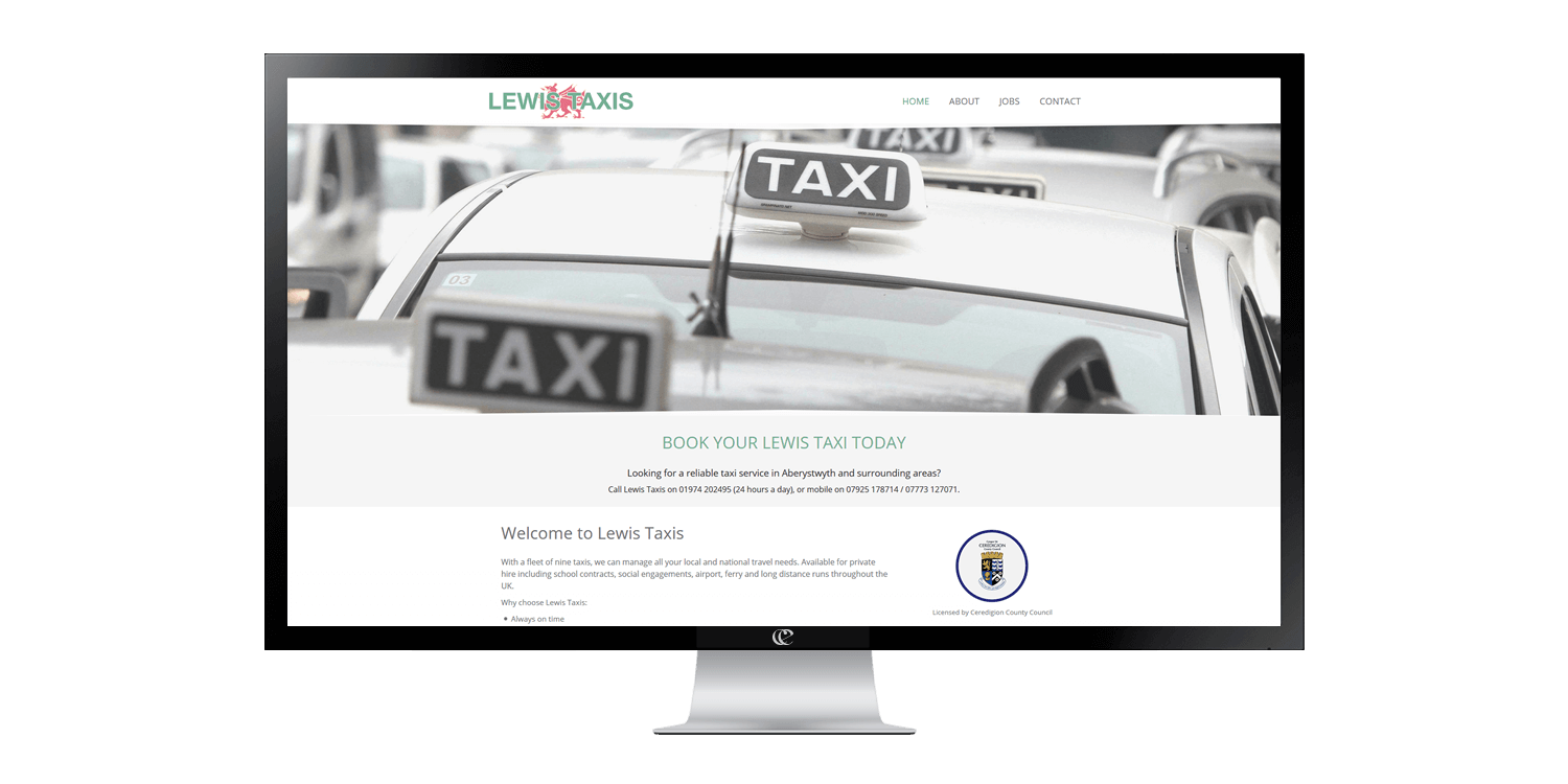 Lewis Taxis website design and development by create/enable on a desktop.