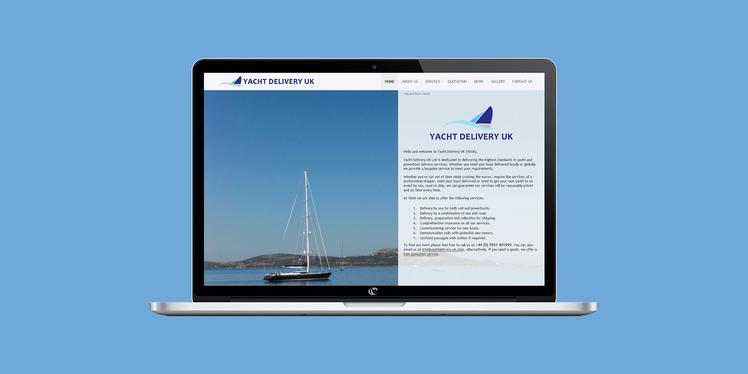 Yacht Delivery UK website design by create enable on a laptop v1